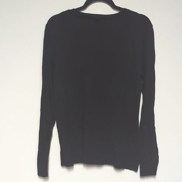 Katherine Barclay Elegant Black Long Sleeve V neck Sweater - Picture 5 of 6